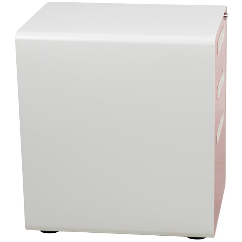 Pemberly Row 3 Drawer Modern Mobile File Cabinet in White and Red