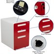 Pemberly Row 3 Drawer Modern Mobile File Cabinet in White and Red