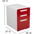 Pemberly Row 3 Drawer Modern Mobile File Cabinet in White and Red