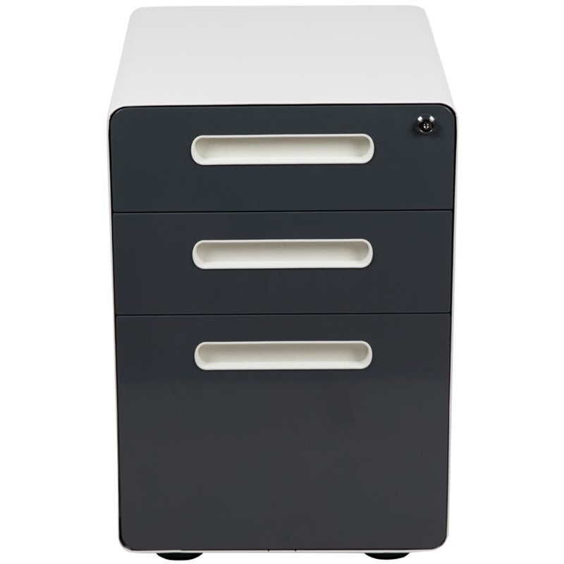 Pemberly Row 3 Drawer Modern Mobile File Cabinet in White and Charcoal