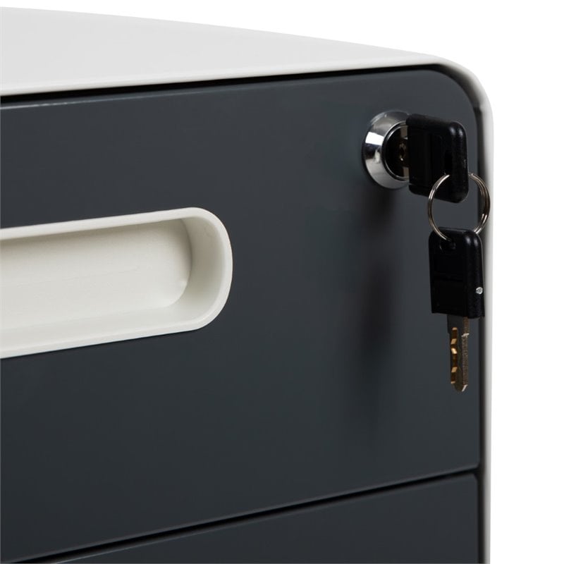 Pemberly Row 3 Drawer Modern Mobile File Cabinet in White and Charcoal