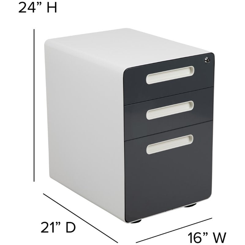 Pemberly Row 3 Drawer Modern Mobile File Cabinet in White and Charcoal