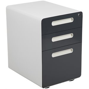 Pemberly Row 3 Drawer Modern Mobile File Cabinet in White and Charcoal