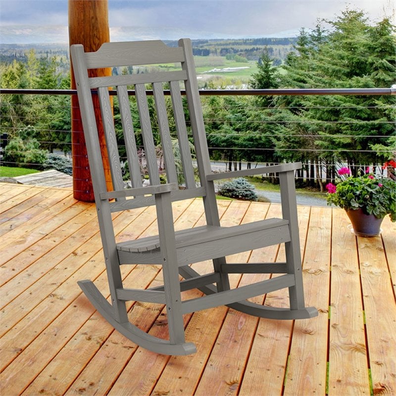 Pemberly Row Contemporary All-Weather Poly Resin Rocking Chair in Gray