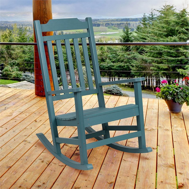 Pemberly Row Contemporary All-Weather Poly Resin Rocking Chair in Teal
