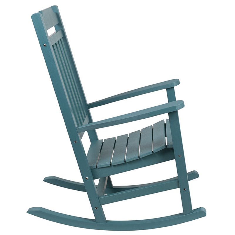 Pemberly Row Contemporary All-Weather Poly Resin Rocking Chair in Teal