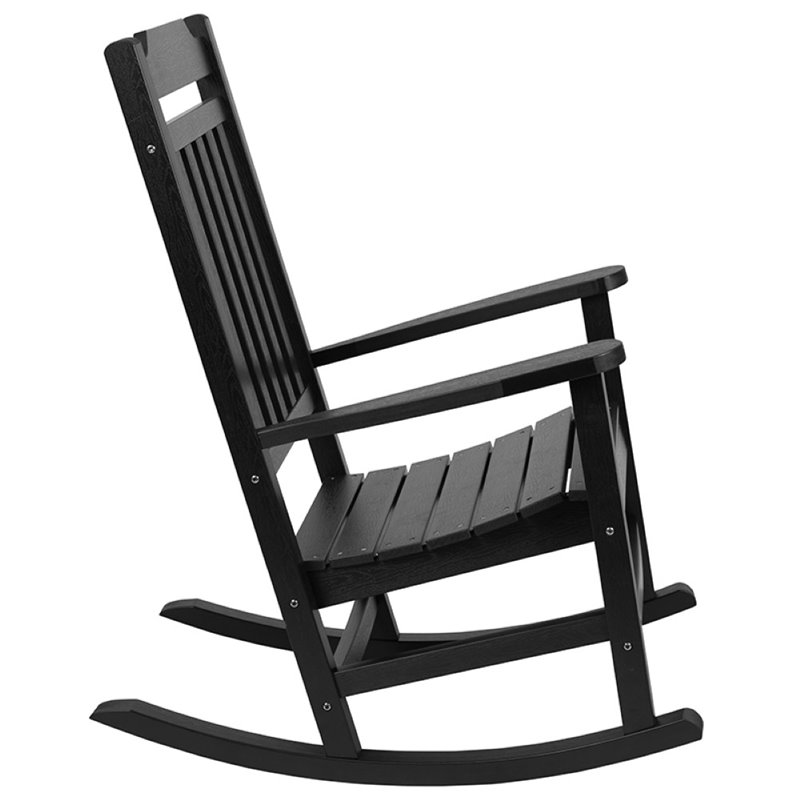 Pemberly Row Contemporary All-Weather Poly Resin Rocking Chair in Black