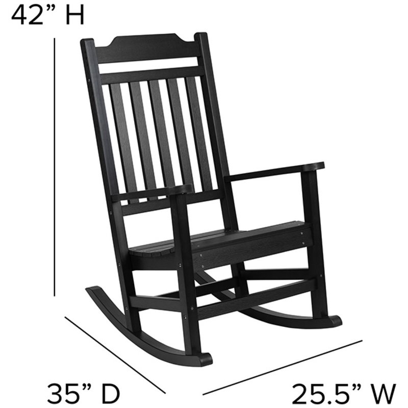 Pemberly Row Contemporary All-Weather Poly Resin Rocking Chair in Black