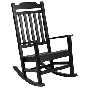 Pemberly Row Contemporary All-Weather Poly Resin Rocking Chair in Black