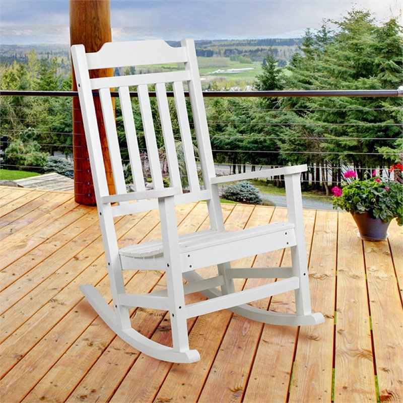 Pemberly Row Contemporary All-Weather Poly Resin Rocking Chair in White