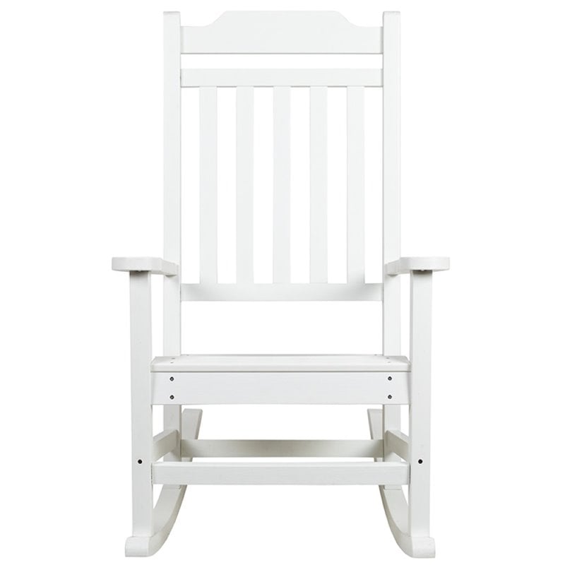 Pemberly Row Contemporary All-Weather Poly Resin Rocking Chair in White