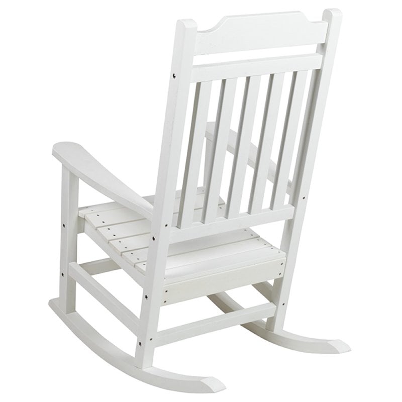 Pemberly Row Contemporary All-Weather Poly Resin Rocking Chair in White
