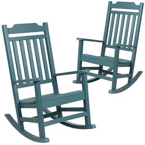 Pemberly Row All-Weather Patio Rocking Chair in Teal (Set of 2)