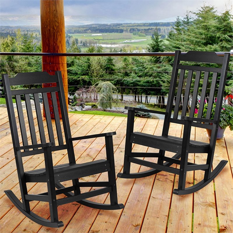 Pemberly Row All-Weather Patio Rocking Chair in Black (Set of 2)