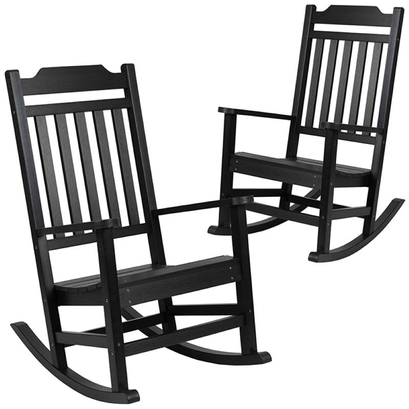 Pemberly Row All-Weather Patio Rocking Chair in Black (Set of 2)