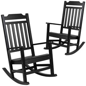 Pemberly Row All-Weather Patio Rocking Chair in Black (Set of 2)
