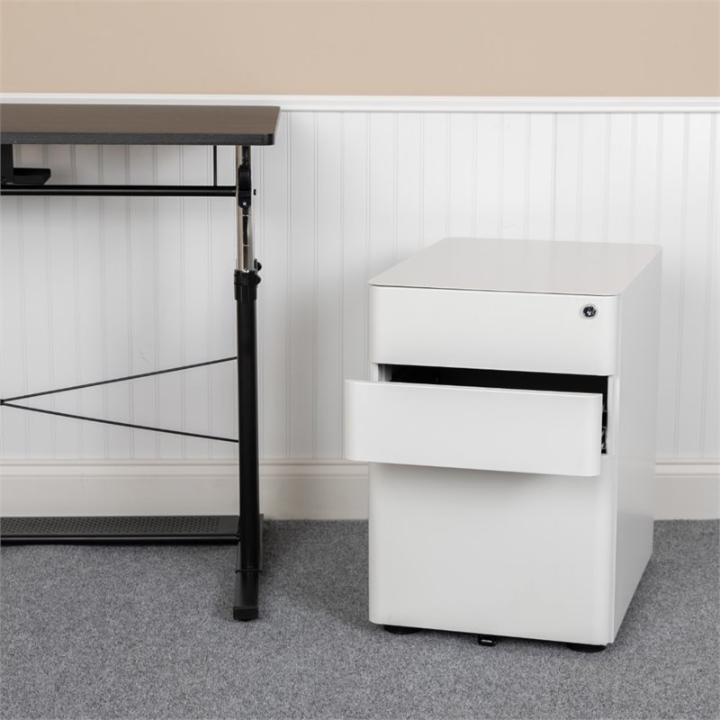Pemberly Row 3 Drawer Smooth Modern Mobile File Cabinet in White