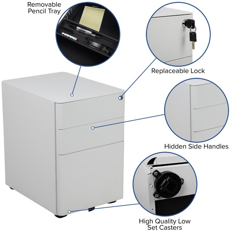 Pemberly Row 3 Drawer Smooth Modern Mobile File Cabinet in White