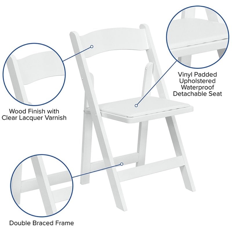Pemberly Row Wooden Vinyl Seat Folding Chair in White (Set of 2)