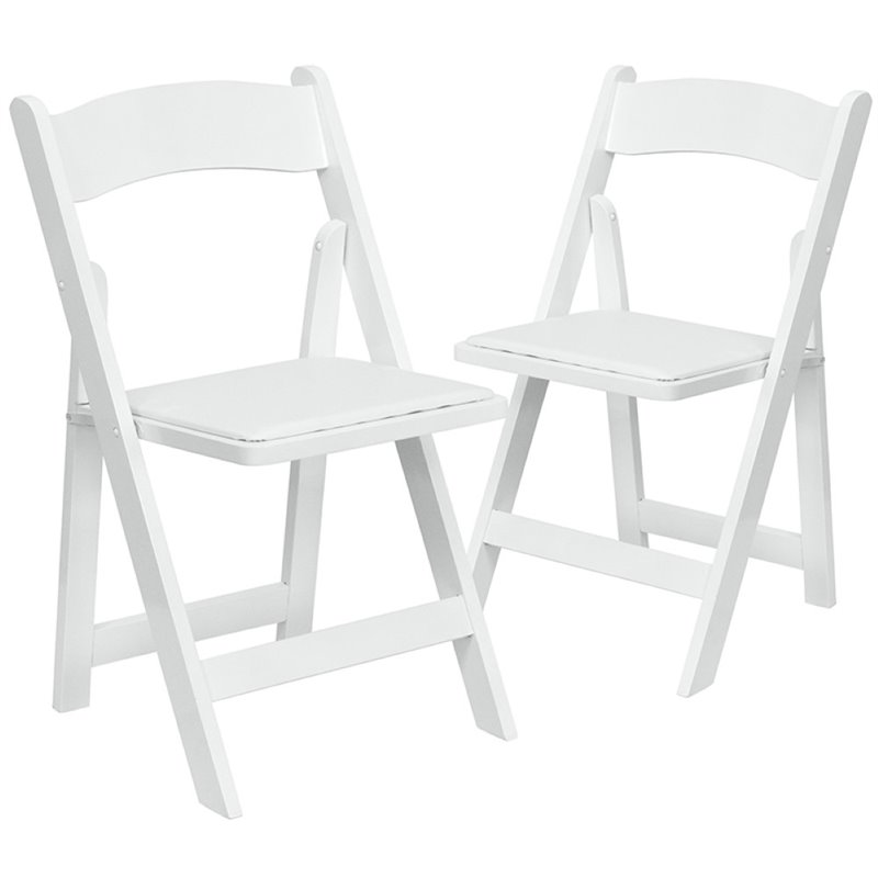 Pemberly Row Wooden Vinyl Seat Folding Chair in White (Set of 2)