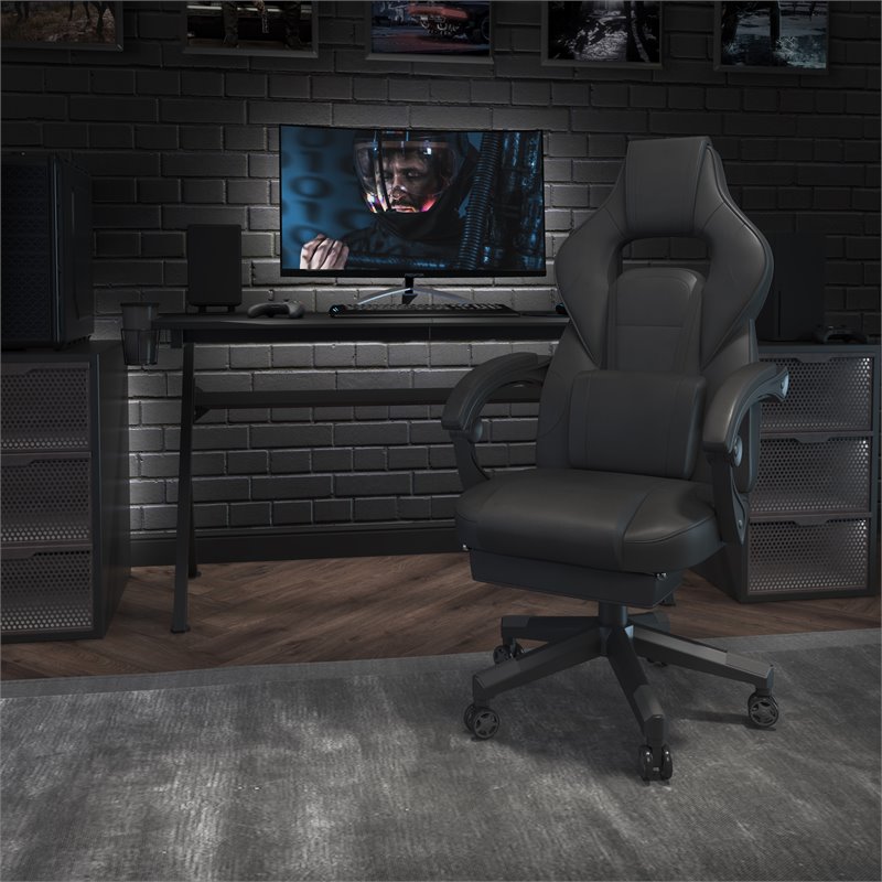Pemberly Row LeatherSoft Gaming Chair with Recline Back/Arms in Black