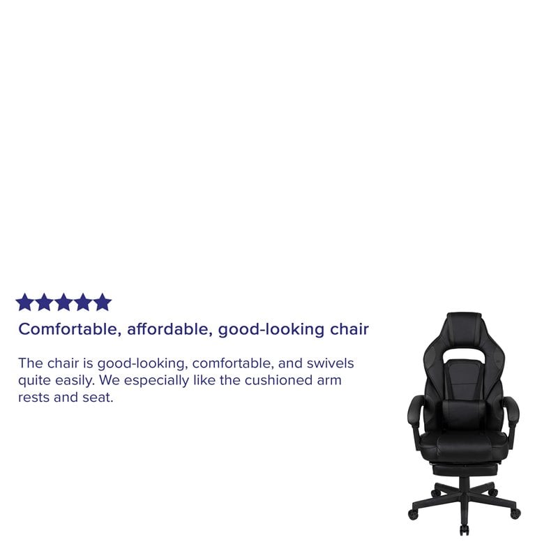 Pemberly Row LeatherSoft Gaming Chair with Recline Back/Arms in Black