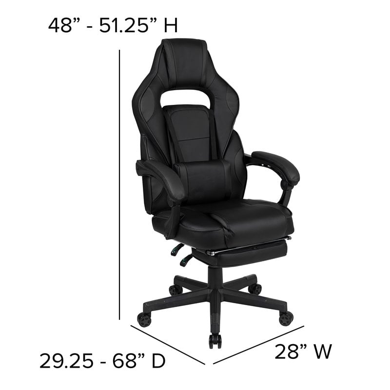Pemberly Row LeatherSoft Gaming Chair with Recline Back/Arms in Black