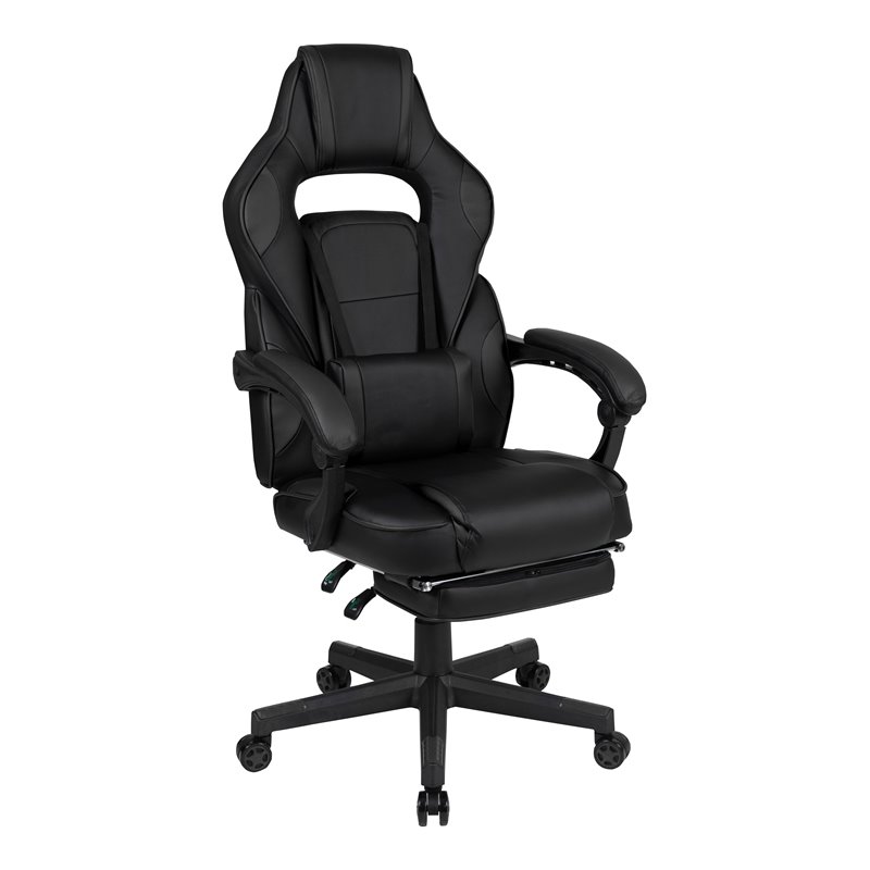 Pemberly Row LeatherSoft Gaming Chair with Recline Back/Arms in Black