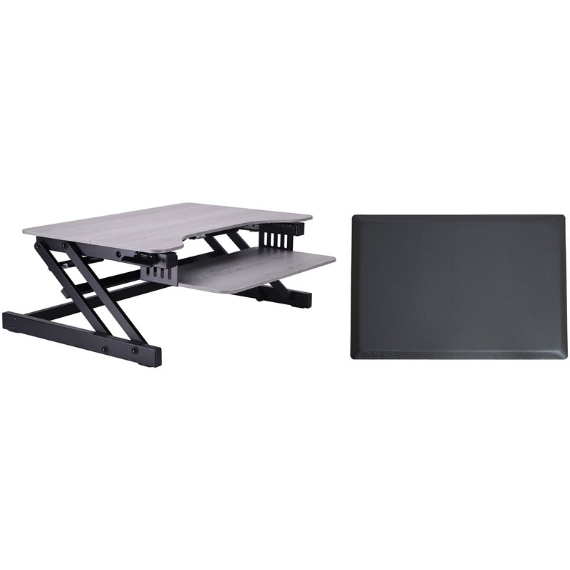 Pemberly Row Adjustable Standing Desk Converter and Anti Fatigue Mat Bundle Gray