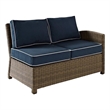 Pemberly Row Fabric Left Arm Patio Loveseat in Brown and Navy