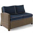 Pemberly Row Fabric Left Arm Patio Loveseat in Brown and Navy