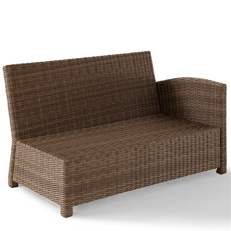 Pemberly Row Fabric Right Arm Patio Loveseat in Brown and Navy