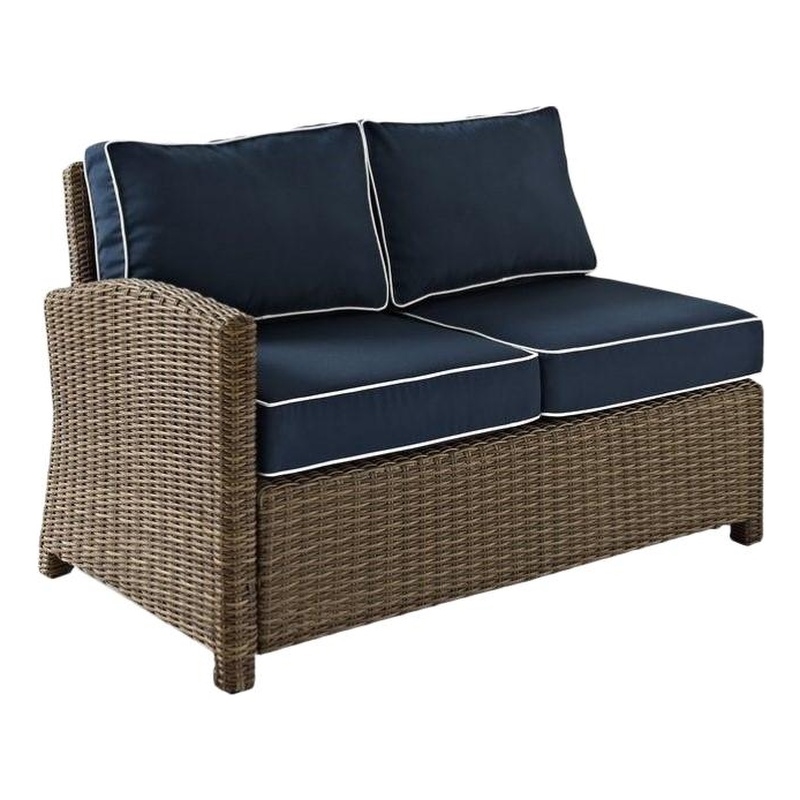 Pemberly Row Fabric Right Arm Patio Loveseat in Brown and Navy