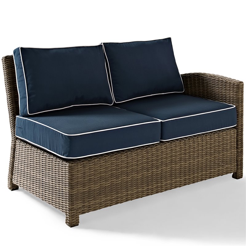 Pemberly Row Fabric Right Arm Patio Loveseat in Brown and Navy