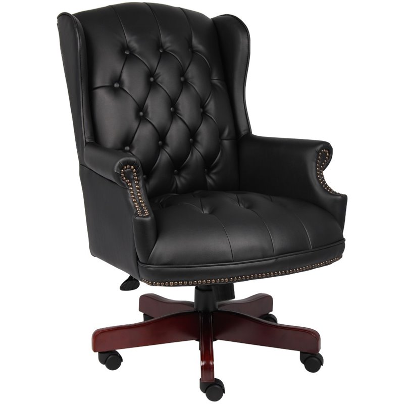Pemberly Row Set of 6 High Back Faux Leather Tufted Executive Chair in Black