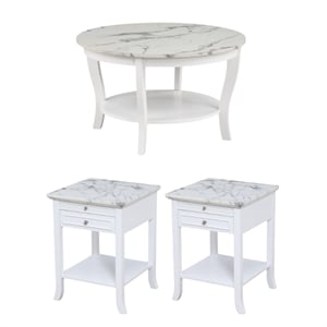 Pemberly Row Set of 3 - 2 End Tables and Coffee Table in White Wood Finish