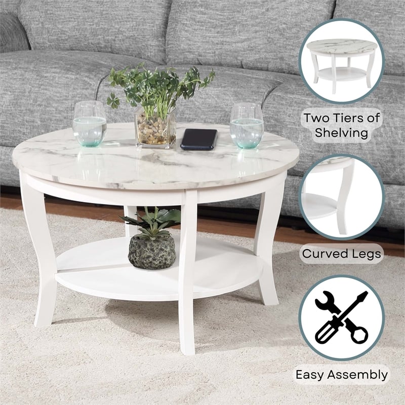 Pemberly Row Set of 2 Chairside End Table and Coffee Table in White Wood