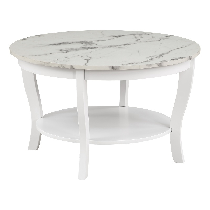 Pemberly Row Set of 2 Chairside End Table and Coffee Table in White Wood