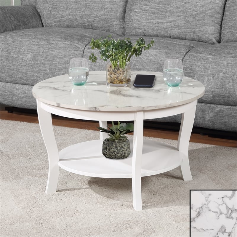 Pemberly Row Set of 2 Chairside End Table and Coffee Table in White Wood