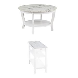 Pemberly Row Set of 2 Chairside End Table and Coffee Table in White Wood