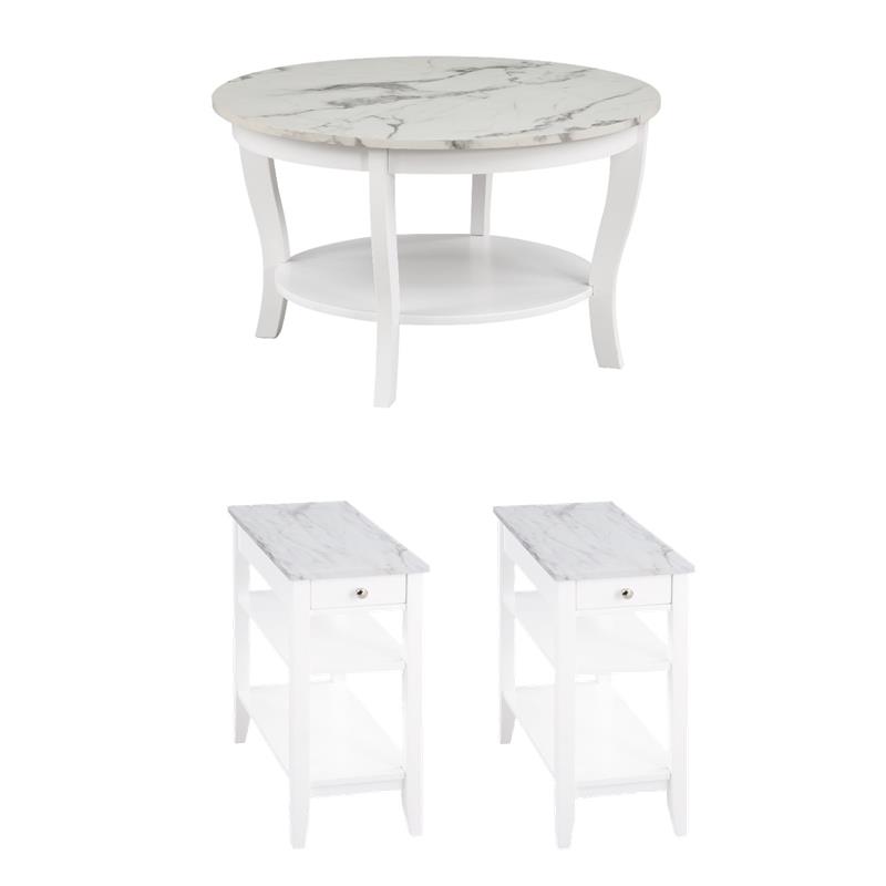 Pemberly Row Set of 3 - 2 Chairside End Tables and Coffee Table in White Wood
