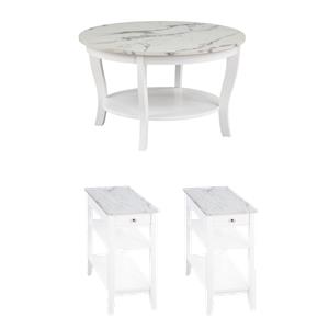Pemberly Row Set of 3 - 2 Chairside End Tables and Coffee Table in White Wood