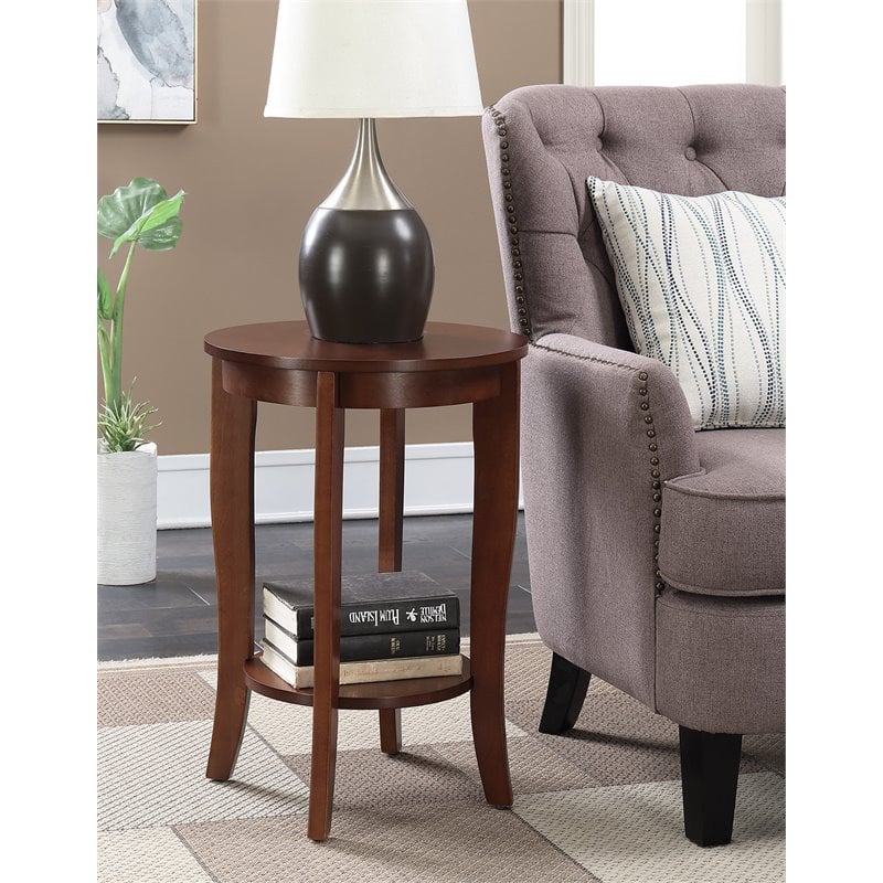 Pemberly Row Set of 2 Round End Tables in Mahogany Wood Finish