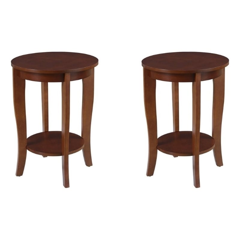 Pemberly Row Set of 2 Round End Tables in Mahogany Wood Finish
