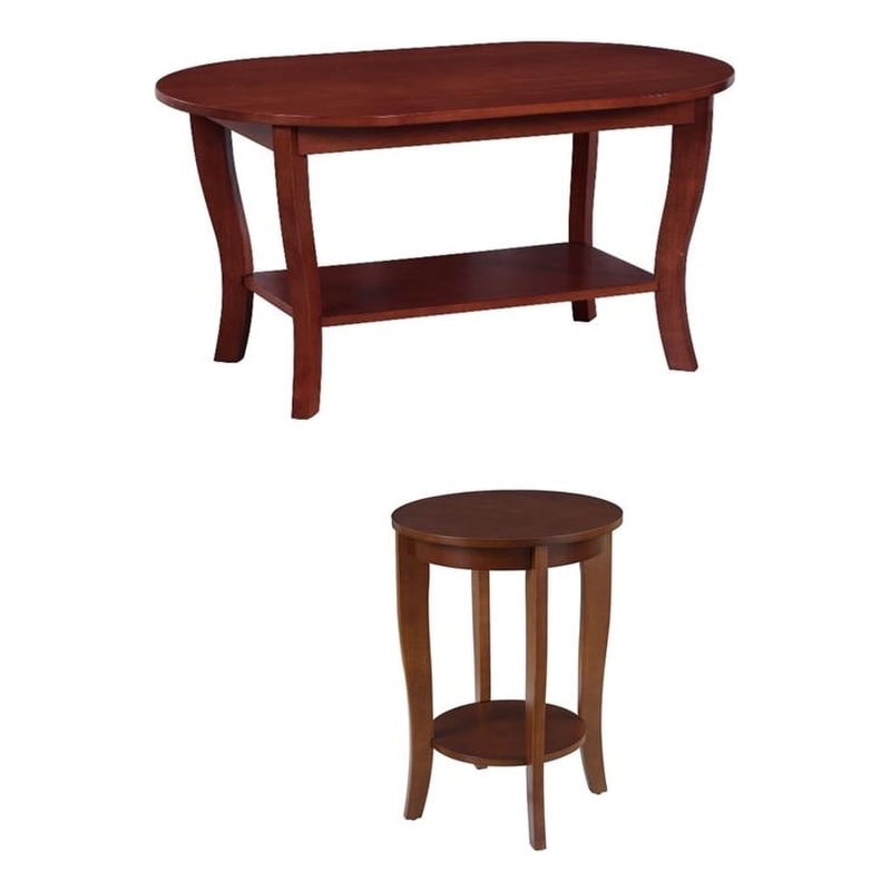 Pemberly Row Set of 2 End Table and Coffee Table in Mahogany Wood