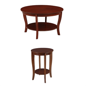 Pemberly Row Set of 2 Round End Table and Coffee Table in Mahogany Wood