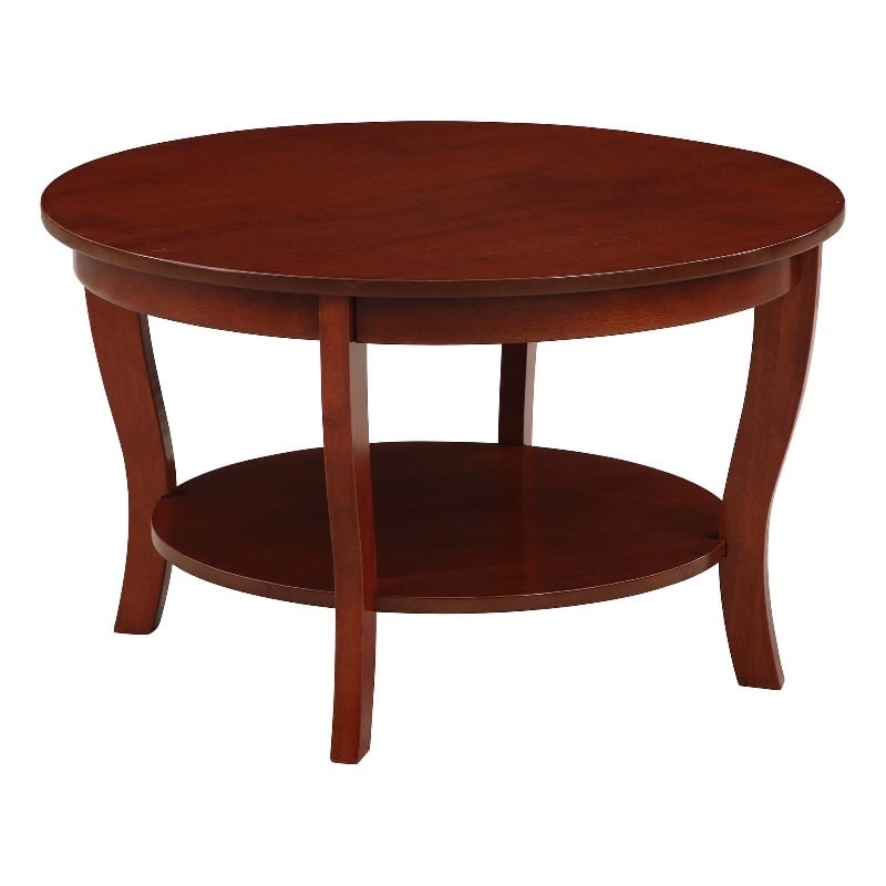 Pemberly Row Set of 2 Round End Table and Coffee Table in Mahogany Wood
