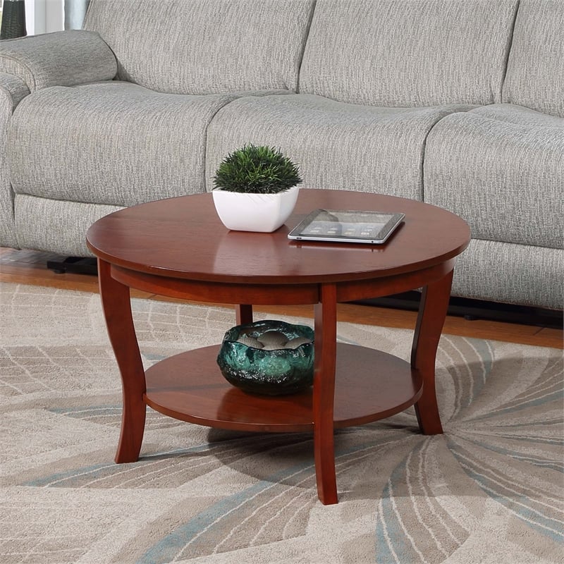 Pemberly Row Set of 2 Round End Table and Coffee Table in Mahogany Wood