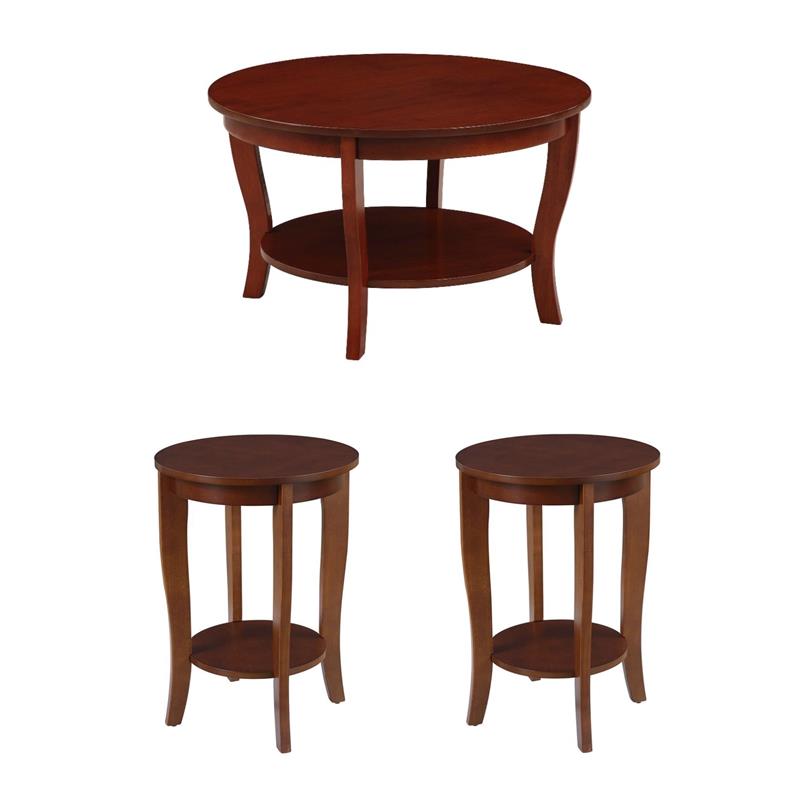 Pemberly Row Set of 3 - 2 Round End Tables and Coffee Table in Mahogany Wood