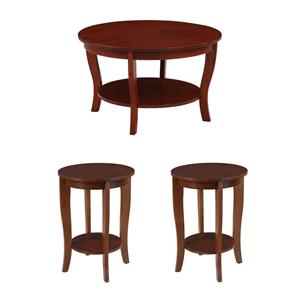 Pemberly Row Set of 3 - 2 Round End Tables and Coffee Table in Mahogany Wood